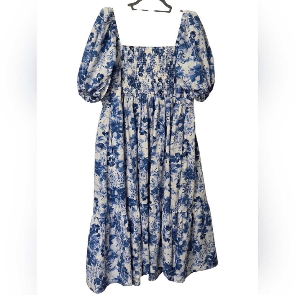 Abercrombie & Fitch NWT Emerson Poplin Puff Sleeve Midi Dress Blue- Size XL - Picture 2 of 7